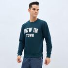 Men's Dark Teal Crew Neck Casual Sweatshirt, Teal Blue, small image number null