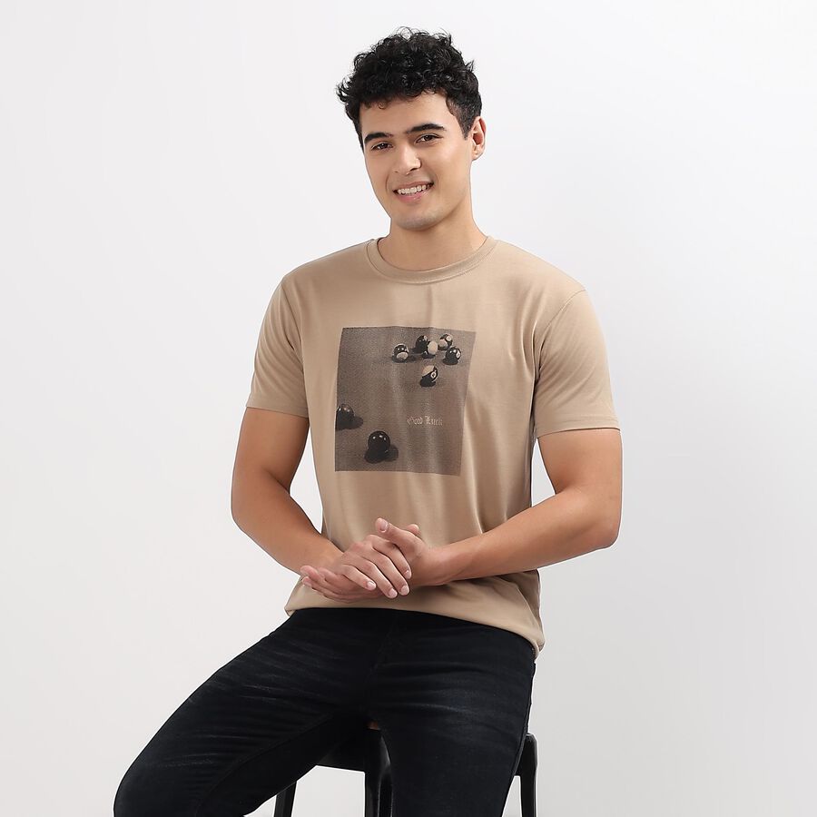 Men's Round Neck Half Sleeves T-Shirt, Beige, large image number null