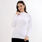 Women's Off White High Neck Fitted Pullover, ऑफ व्हाइट, small image number null