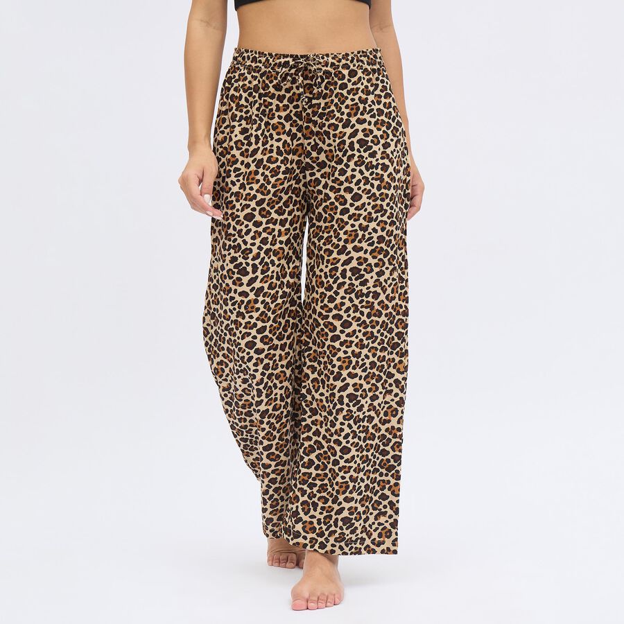 Women's Beige Regular Fit Mid Rise Printed Trousers, Brown, large image number null