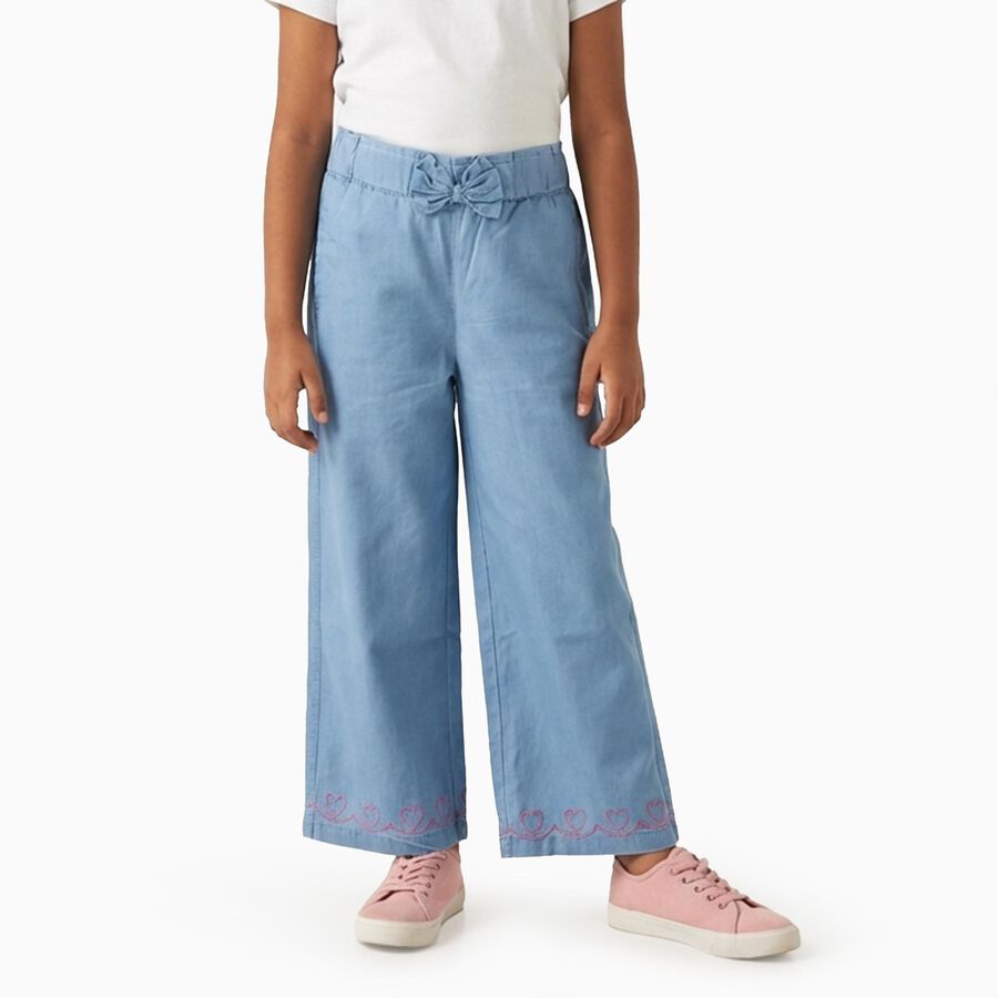Girls' Light Blue Wide-Leg Embroidered Jeans, हल्का नीला, large image number null