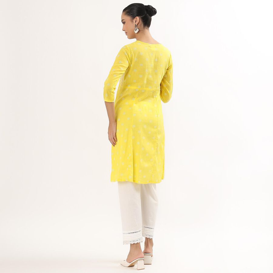 Women's Bright Yellow Round Neck Embroidered Kurta, Yellow, large image number null