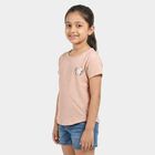 Girls Peach Round Neck Regular T-Shirt, पीच, small