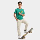 Boys' Green Cotton Blend Crew Neck Regular Boys T-Shirt, Dark Green, small