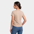 Women's Beige Cotton Round Neck Regular T-Shirt, Beige, small