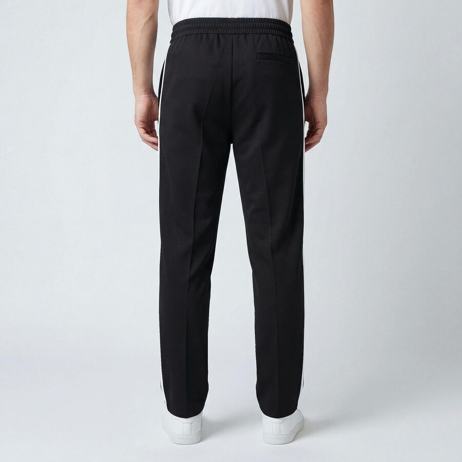 Men's Black Slim Fit Zipper Pocket Cuffed Track Pants, Black, large