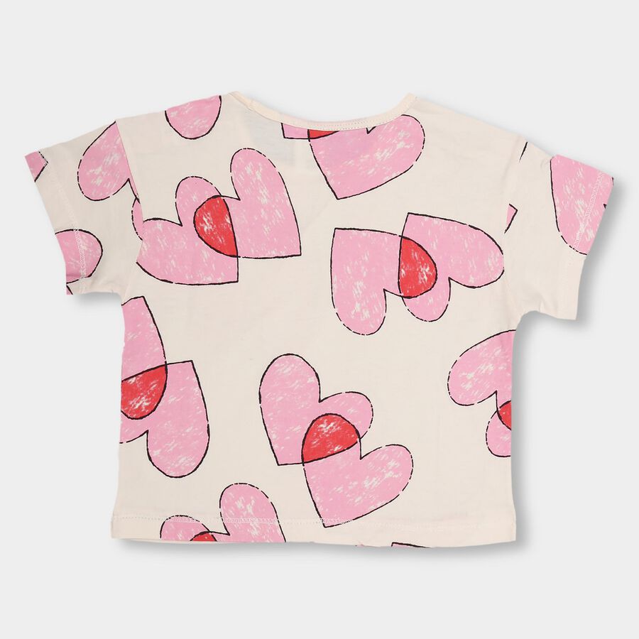 Girls' Soft White Cotton Round Neck Short Sleeve T-Shirt, Off White, large image number null