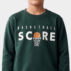 Boys' Green Crew Neck Graphic Print Sweatshirt, Dark Green, small
