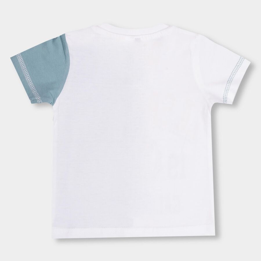 Infants' White Cotton Round Neck Casual T-Shirt, सफ़ेद, large