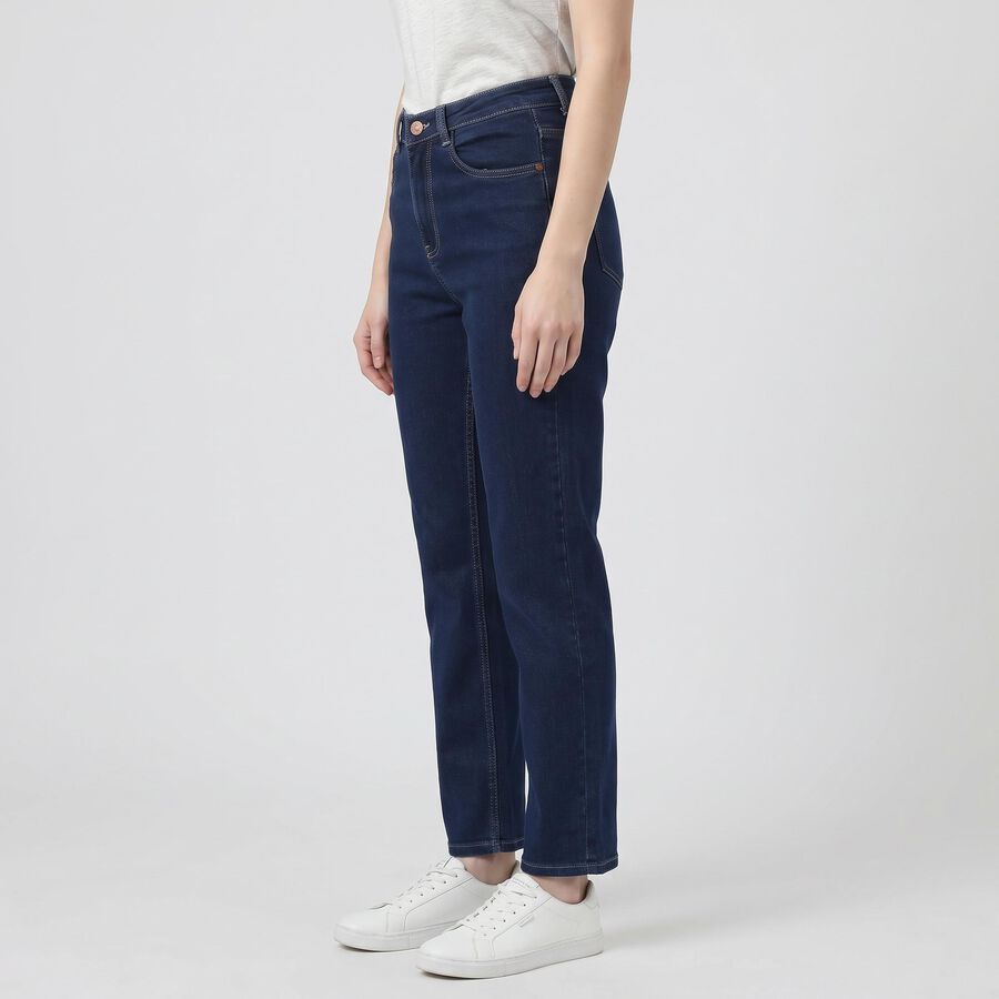 Women's Navy Blue Straight Fit Classic Five Pocket Jeans, Mid Blue, large