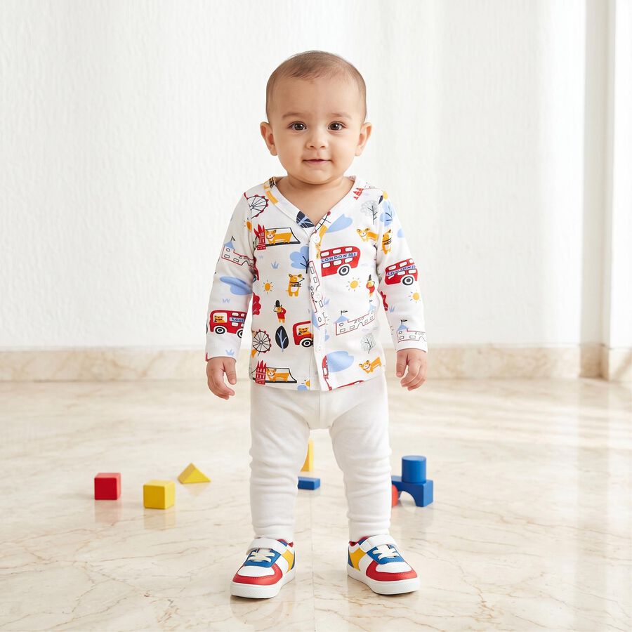 Infants White Cotton V-Neck Regular T-Shirt, White, large
