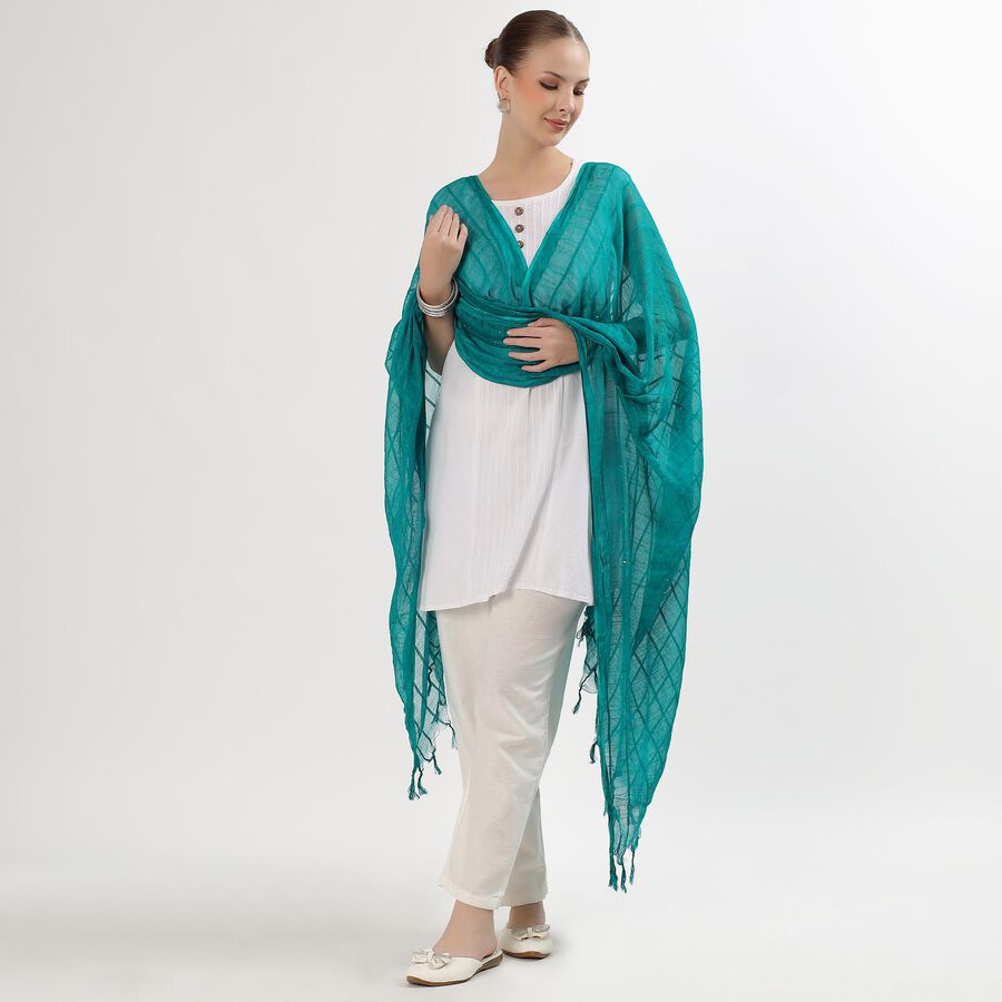 Women's Vibrant Green Striped Dupatta, Dark Green, large image number null