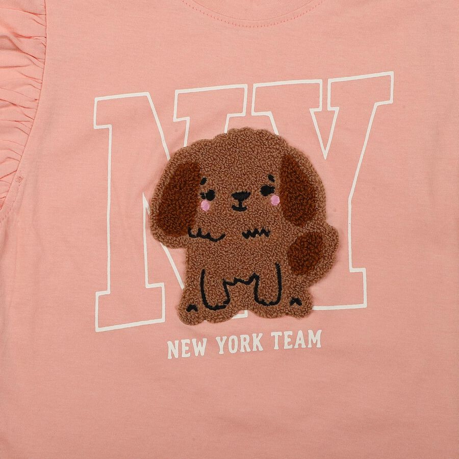 Girls Light Pink Cotton Round Neck Regular T-Shirt, Light Pink, large