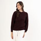 Women's Dark Brown Crew Neck Casual Pullover, भूरा, small image number null