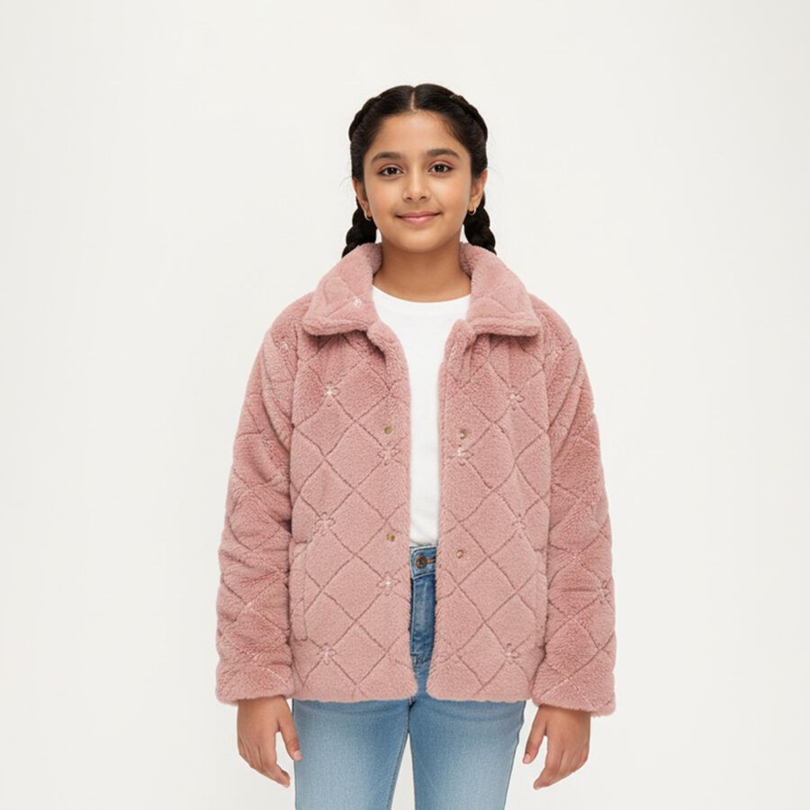 Girls Dusty Pink Classic Casual Jacket, Pink, large image number null