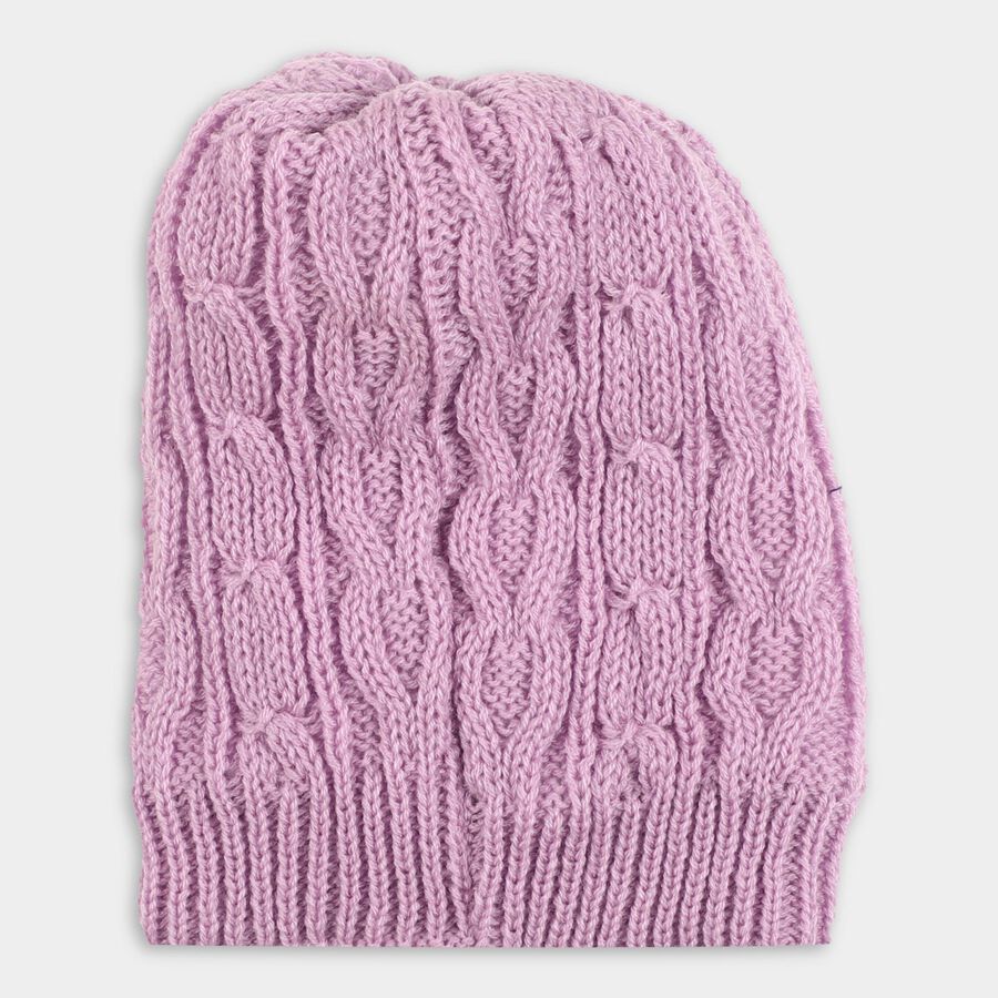 Girls Soft Pink Cable Knit Winter Cap, Lilac, large image number null
