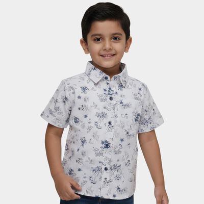 Boys White Cotton Half Sleeve Classic Collar Casual Shirt