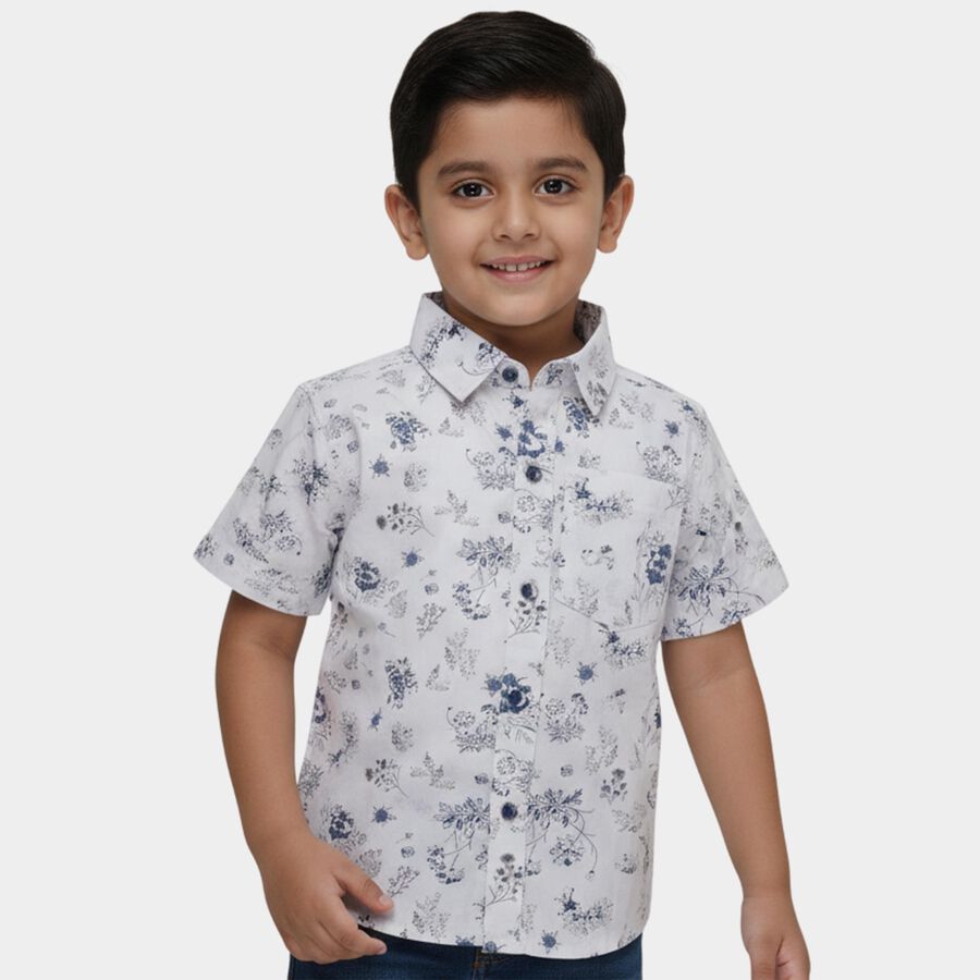 Boys White Cotton Half Sleeve Classic Collar Casual Shirt, White, large