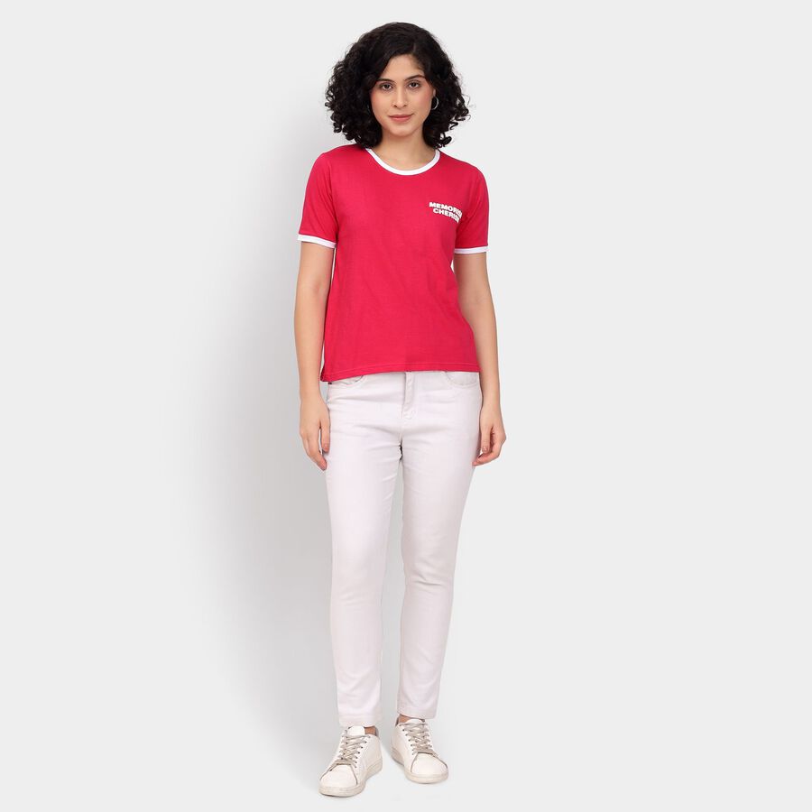 Ladies' Cotton Round Neck T-Shirt, रानी (फ्यूशिया), large image number null