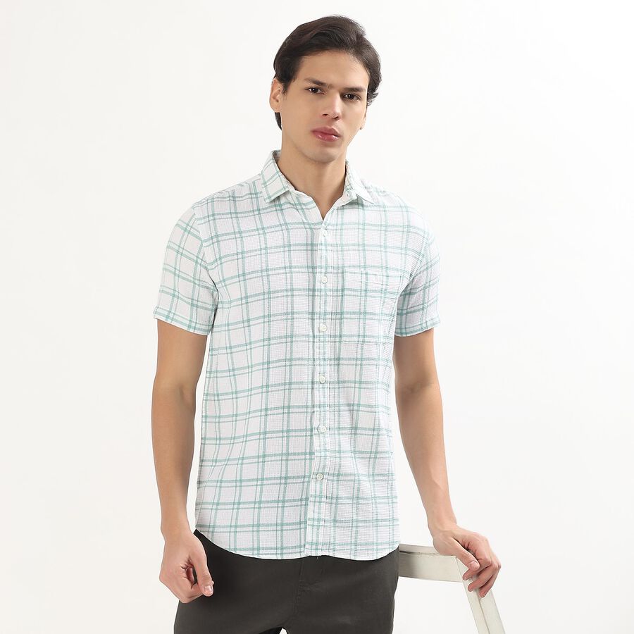 Men's Light Sage Green Cotton Classic Casual Shirt, हल्का हरा, large