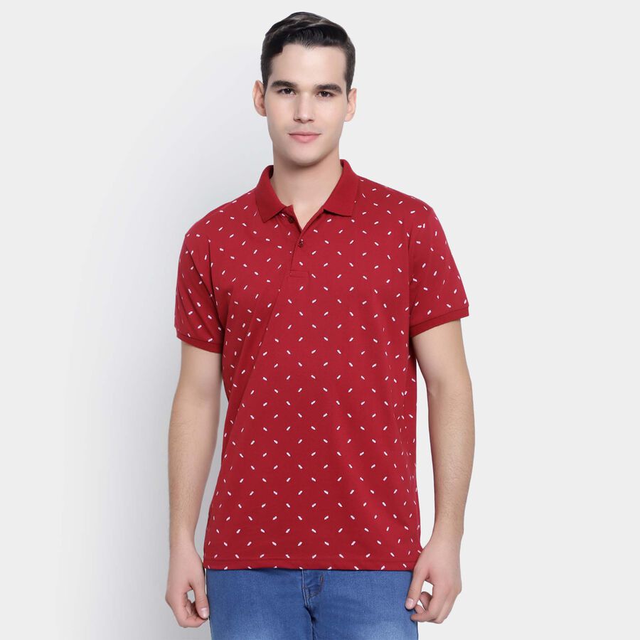Printed Polo Shirt, Maroon, large image number null