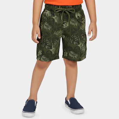 Boys' Olive Green Regular Fit Cargo Printed Bermuda Shorts