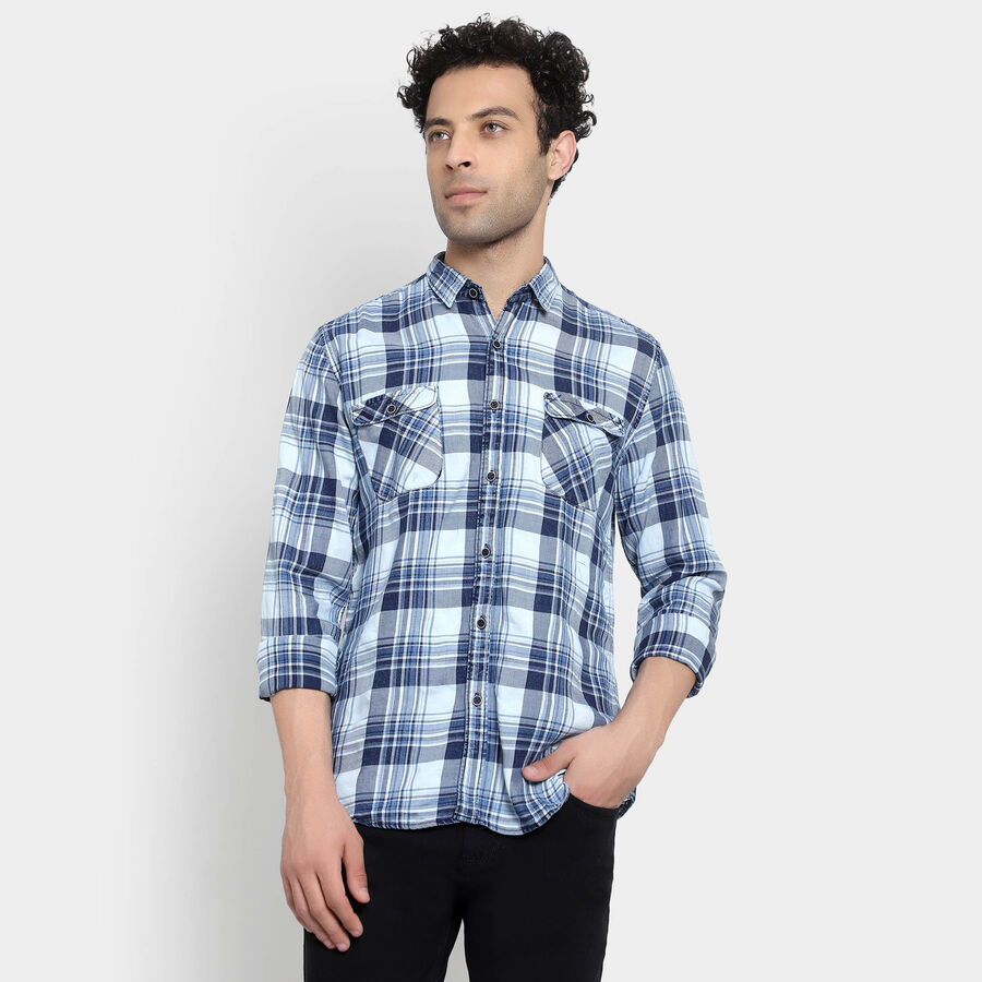 Cotton Checks Casual Shirt, Light Blue, large image number null