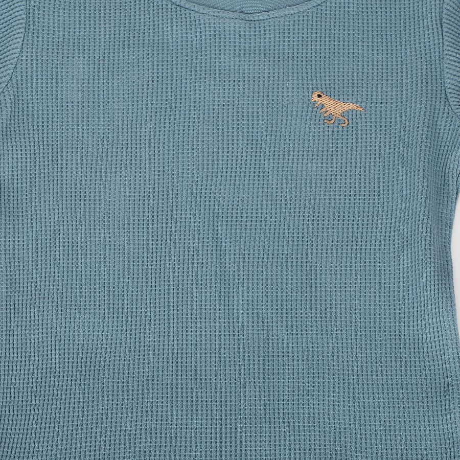 Infants' Light Blue 100% Cotton Round Neck Embroidered Baba Suit, Teal Blue, large