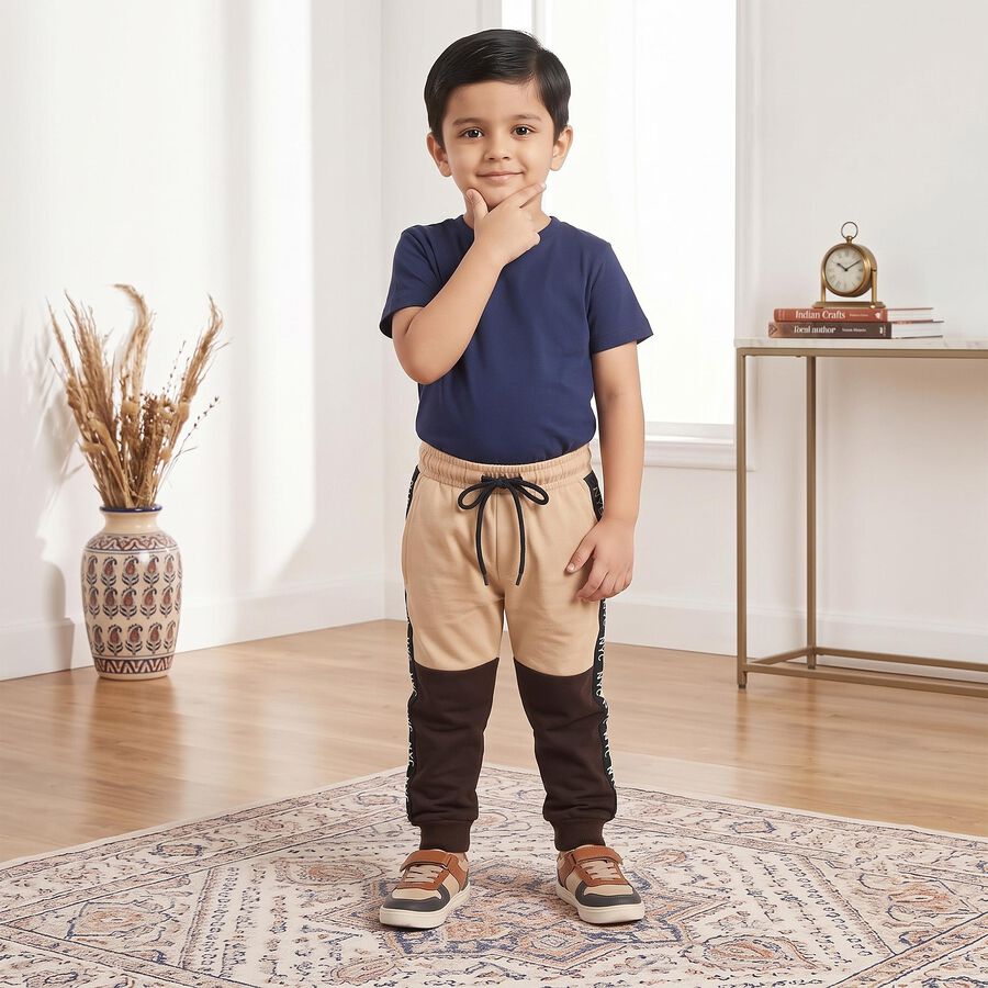 Boys Beige Jogger NYC Side Tape Pyjama, Beige, large