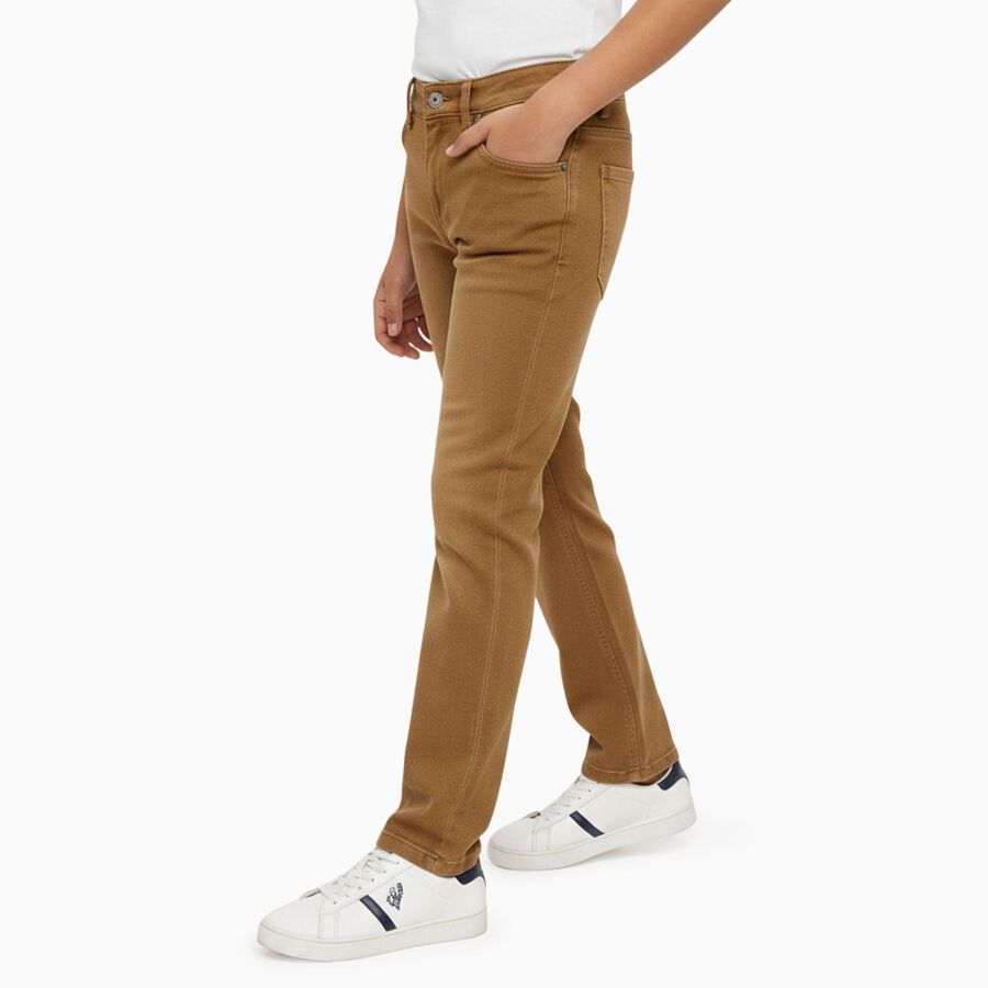 Boys' Warm Caramel Brown Slim Fit Jeans, गहरा पीला, large image number null
