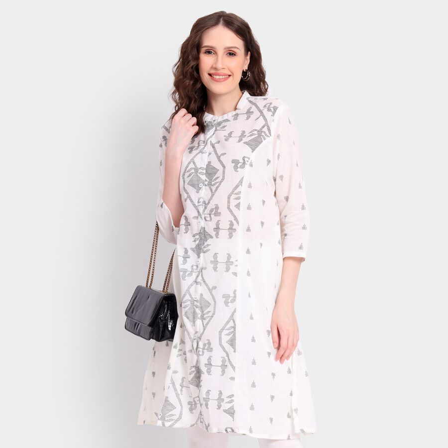 Ladies' 100% Cotton Kurta, सफ़ेद, large image number null