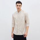 Men's Light Beige Cotton Mandarin Collar Casual Shirt, Beige, small image number null