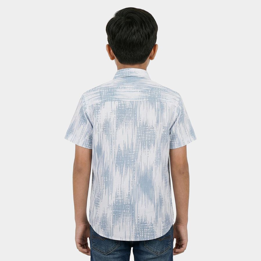 Boys White Printed Half Sleeve Classic Casual Shirt, सफ़ेद, large