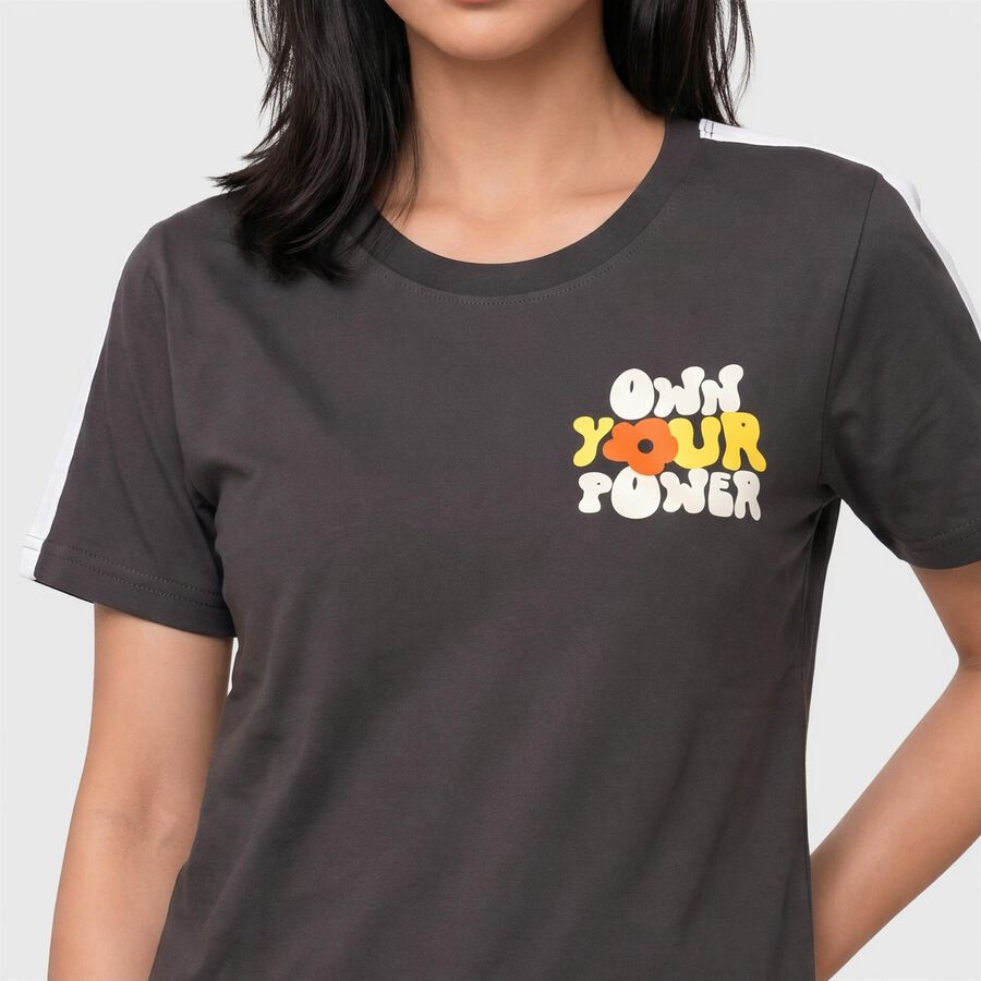 Women Charcoal Round Neck Regular T-Shirt, Dark Grey, large