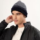 Men's Grey and Navy Blue Textured Winter Cap, Navy Blue, small image number null
