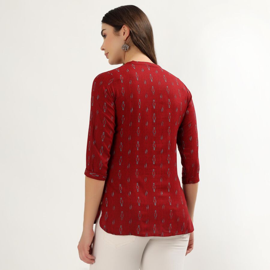 Women's Maroon Round Neck Printed Kurti, मरून, large