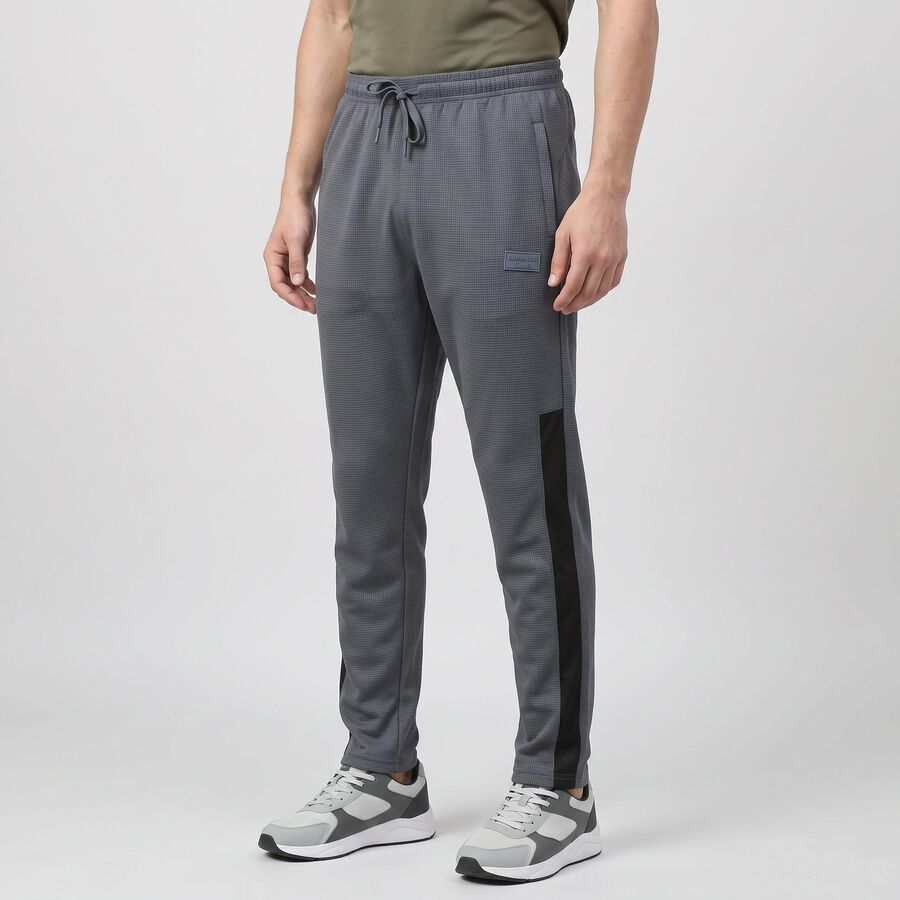 Men's Grey Regular Fit Side-Panel Track Pants, Dark Grey, large