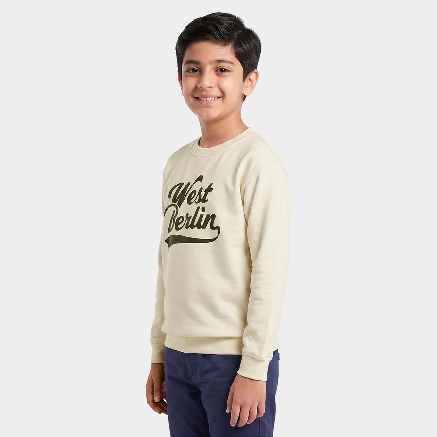 Boys' Off White Crew Neck Graphic Print Sweatshirt, Off White, large