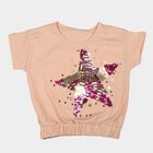 Girls Light Pink Cotton Round Neck Regular T-Shirt, Light Pink, small