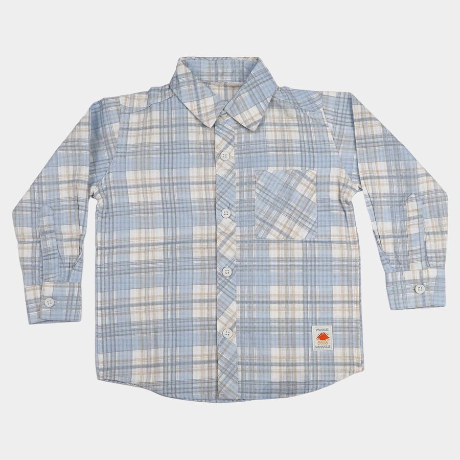 Boys Light Blue Cotton Checked Shirt, Light Blue, large