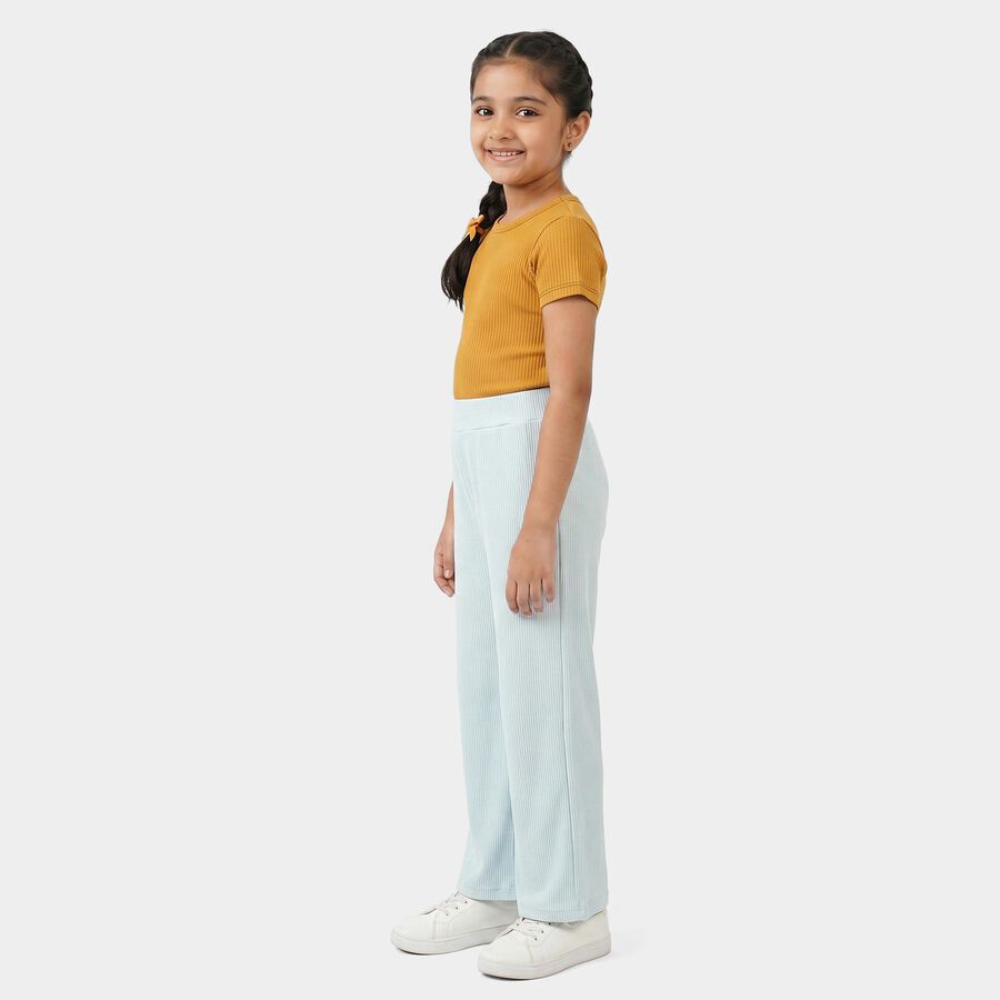 Girls' Light Blue Relaxed Fit Ribbed Palazzo Pyjama, Light Blue, large