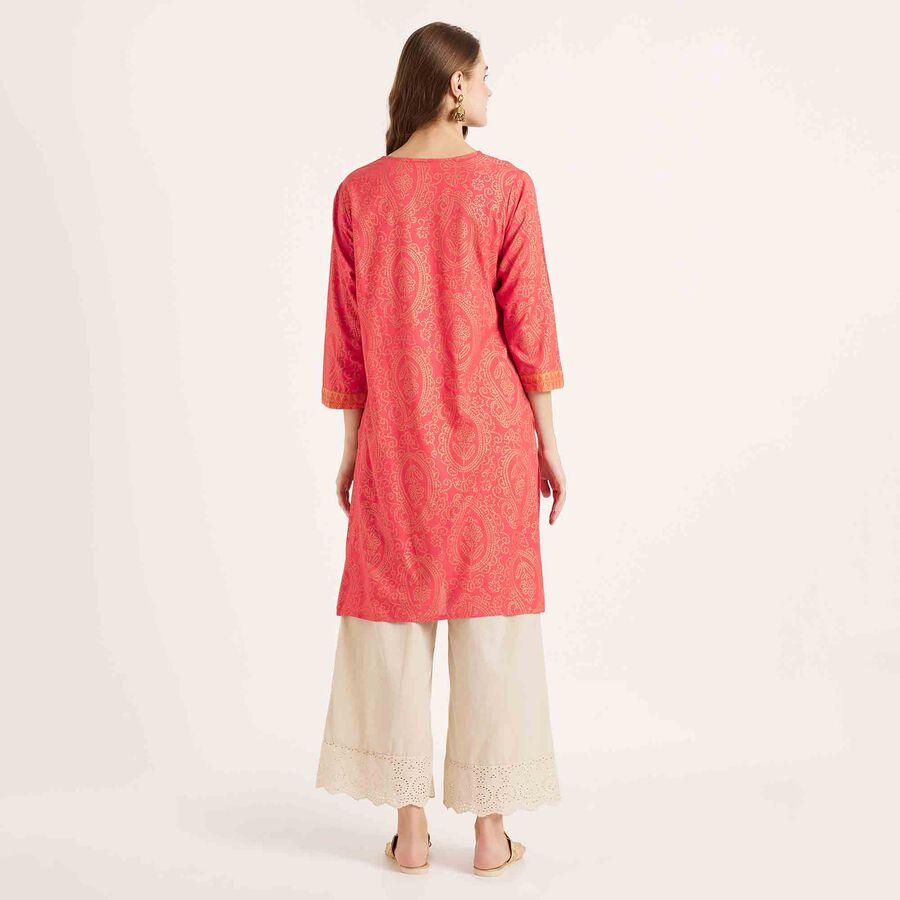 Printed 3/4th Sleeve Kurta, मूँगा (कोरल), large image number null