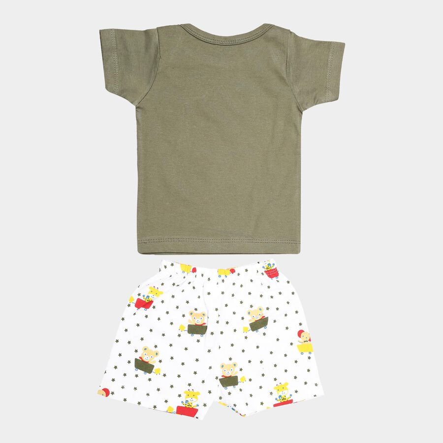Infants Cotton Boat Neck Baba Suit, Olive, large image number null