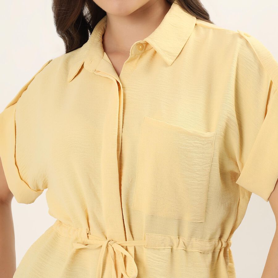 Women's Yellow Half Sleeve Classic Collar Casual Shirt, पीला, large