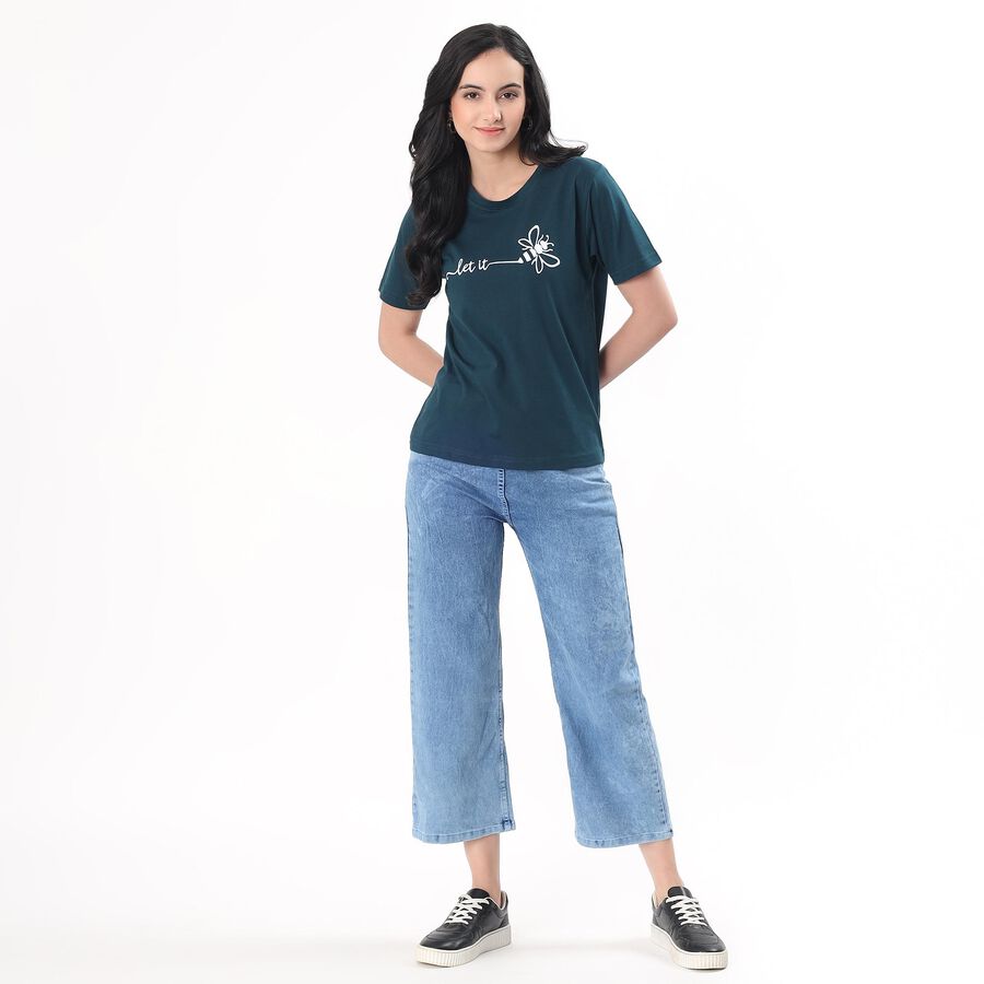Women's Light Blue Wide Leg High Waist Jeans, Mid Blue, large