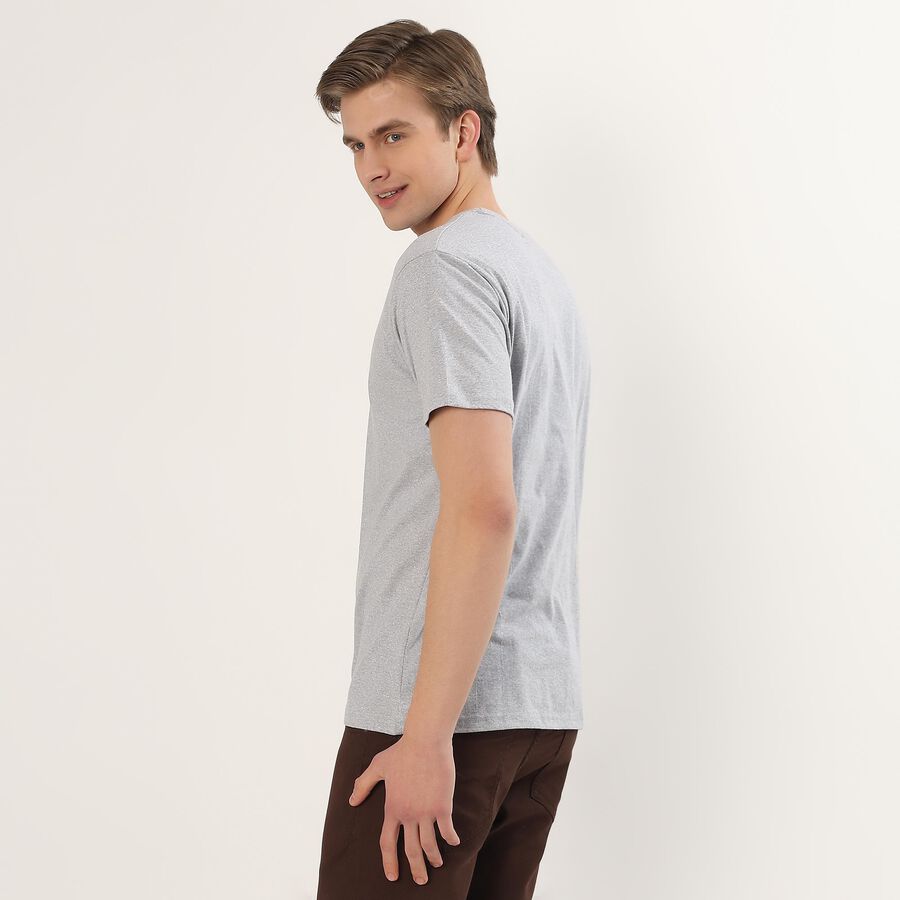Men's Light Grey Round Neck Casual T-Shirt, मिश्रित मध्यम ग्रे, large