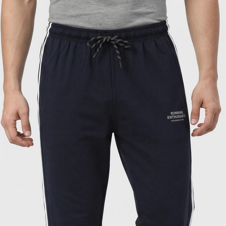 Men's Navy Blue Jogger Fit Side-Striped Track Pants, Navy Blue, large