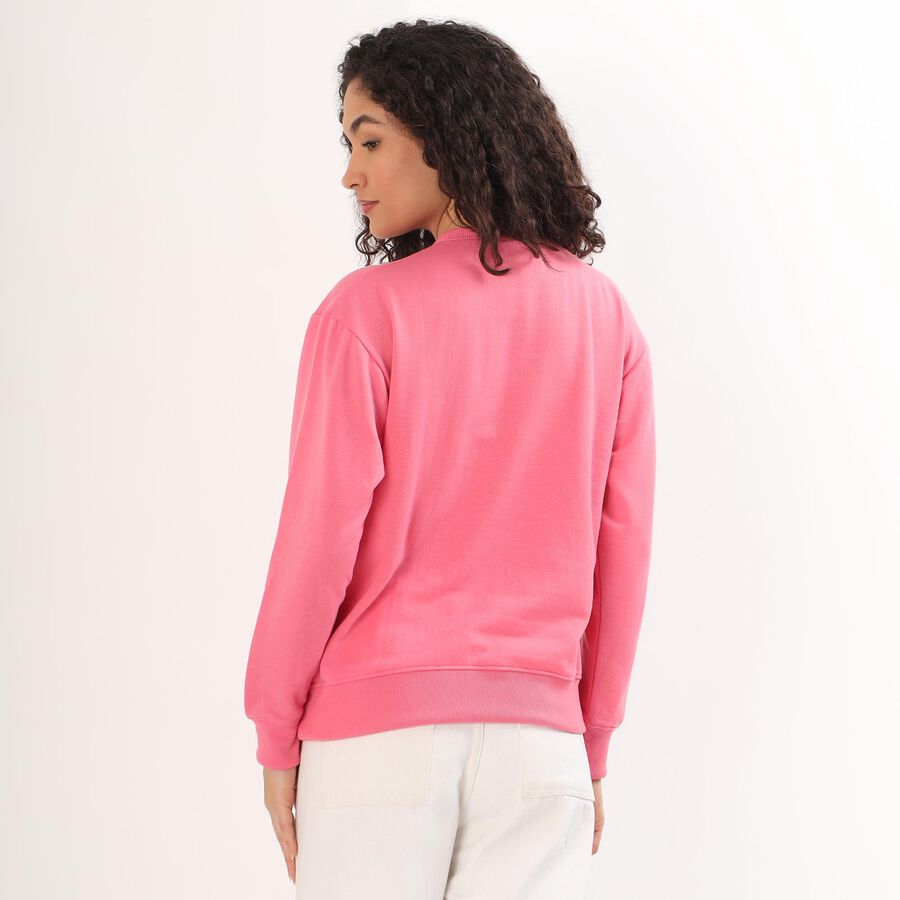 Women's Bright Pink Crew Neck Casual Sweatshirt, Pink, large image number null