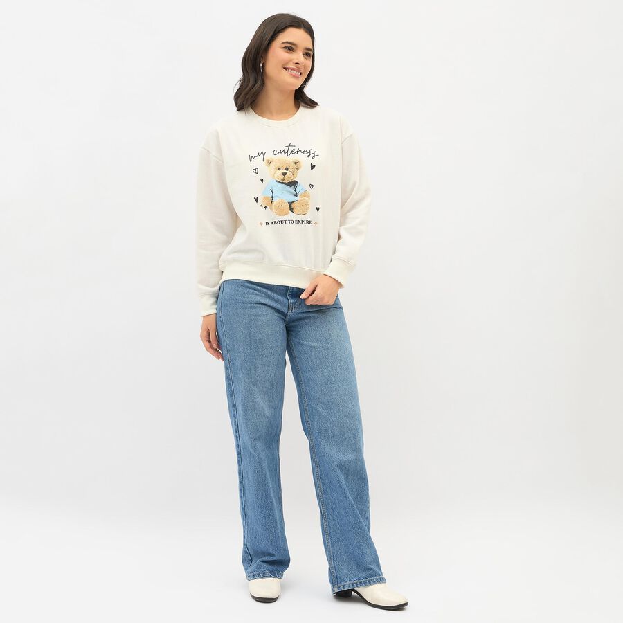 Women's Off-White Crew Neck Casual Sweatshirt, ऑफ व्हाइट, large image number null