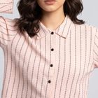 Women's Pink Striped Collar Shirt, गुलाबी, small